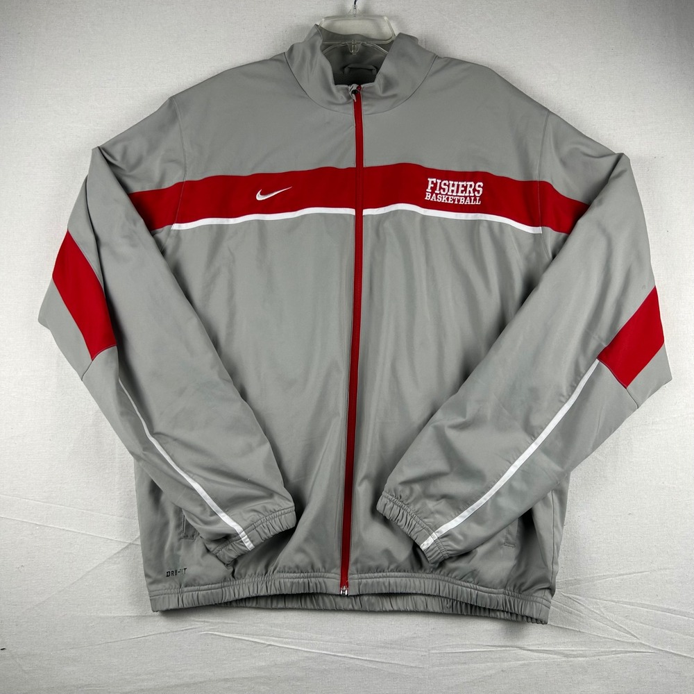 Nike Dri-FIT Fishers Basketball Jacket Mens XL Grey Red Full Zip 509141-078